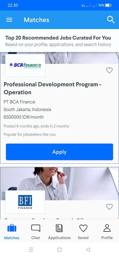 mencari lowongan kerja di aplikasi kalibrr