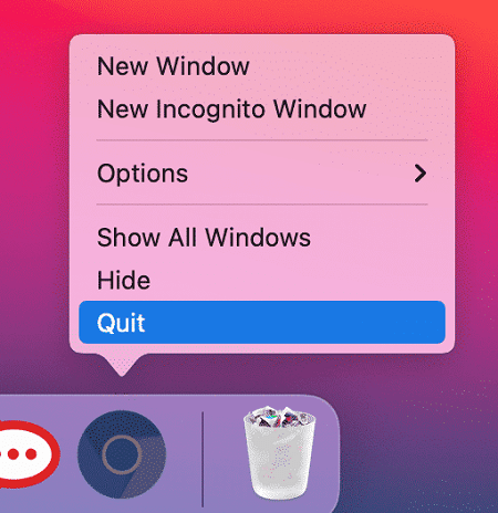 langkah 1 tutup chromium di MAC OS